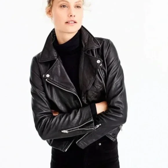 美品XL✨'90s J.CREW LEATHER CARCOAT BLACK J.CREW Insulated Leather Car Coat Jacket • XL • Black